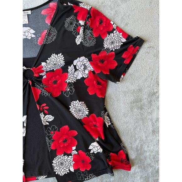 Vintage Y2K Stretchy Floral Top 2X Plus‎ Sized Red Black Whimsigoth Vamp Cyber - Picture 4 of 13